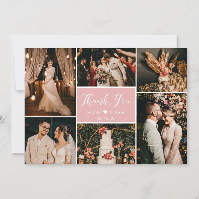 Carte De Remerciements Élégant rose vierge 6 Mariage de collection photo (Devant)