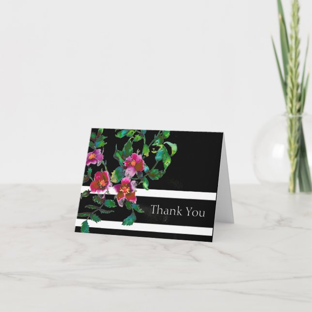 Carte De Remerciements Élégant roses floraux de magenta rose (Devant)