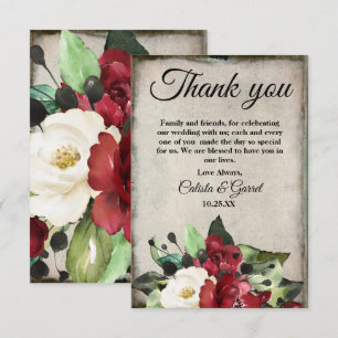 Carte De Remerciements Élégant Rouge foncé Floral Grunge Grey Goth Mariag