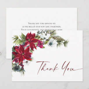 Carte De Remerciements Élégant Rouge Poinsettia Mariage de Noël hiver
