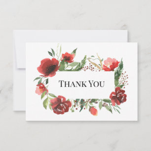 Carte De Remerciements Élégant Rouge Rose vert Mariage Floral
