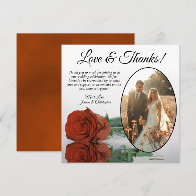 Carte De Remerciements Elégant rouille orange Rose Oval Photo Mariage (Devant / Derrière)