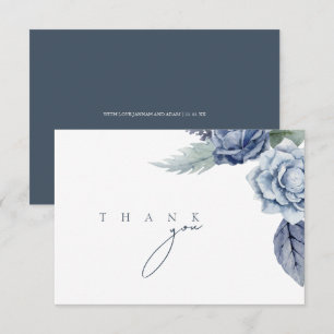Carte De Remerciements Elégant Royal Blue Roses Floral Mariage