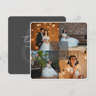 Carte De Remerciements Elégant Rustic Dark Grey 4 Photo Collage Mariage