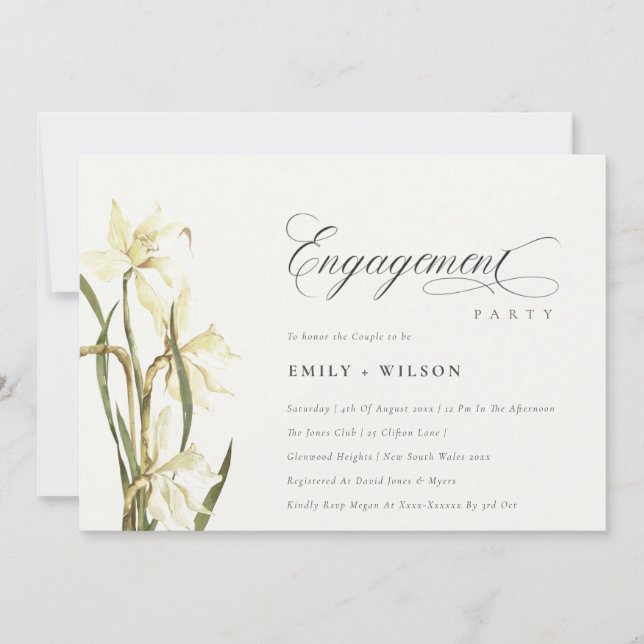Carte De Remerciements Elégant Rustic White Daffodil Fiançailles Invitati (Devant)