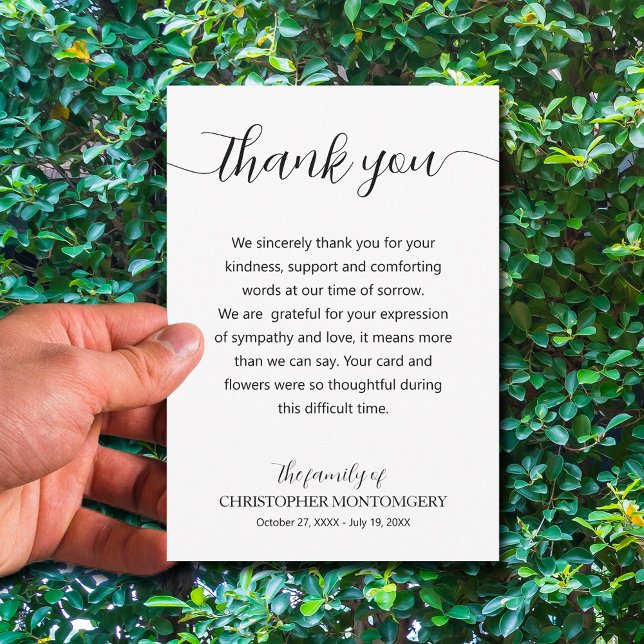 Carte De Remerciements Élégant scénario funéraire (Simple funeral thank you cards are 3.5" x 5" or choose a different size)