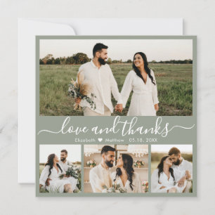 Carte De Remerciements Élégant Script 4 Photo Sage Green Collage Mariage