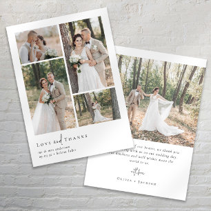 Carte De Remerciements Élégant Script 5 Photo Collage Mariage