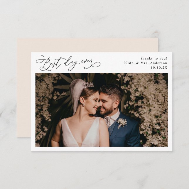 Carte De Remerciements Élégant Script Boho Neutral Blush Mariage Photo (Devant / Derrière)
