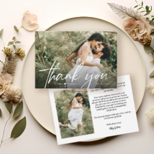 Carte De Remerciements Élégant Script chic Coeur Mariage Photo