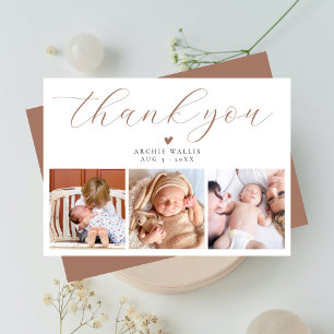 Carte De Remerciements Élégant Script Chic Mocha Trois Baby shower Photo
