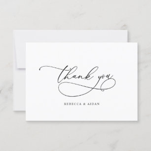 Carte De Remerciements Élégant script de calligraphie Mariage noir et bla