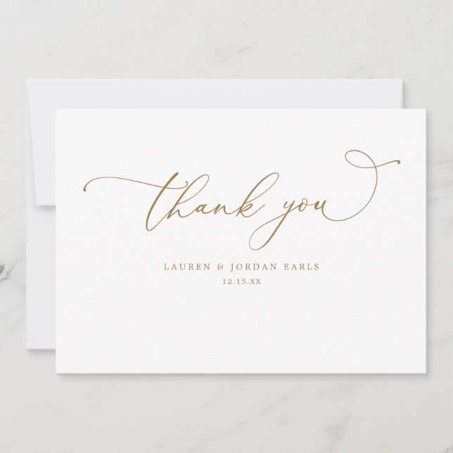 Carte De Remerciements Élégant script de calligraphie Mariage or (Devant)