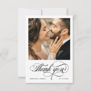 Carte De Remerciements Élégant script de calligraphie Photo Mariage chic