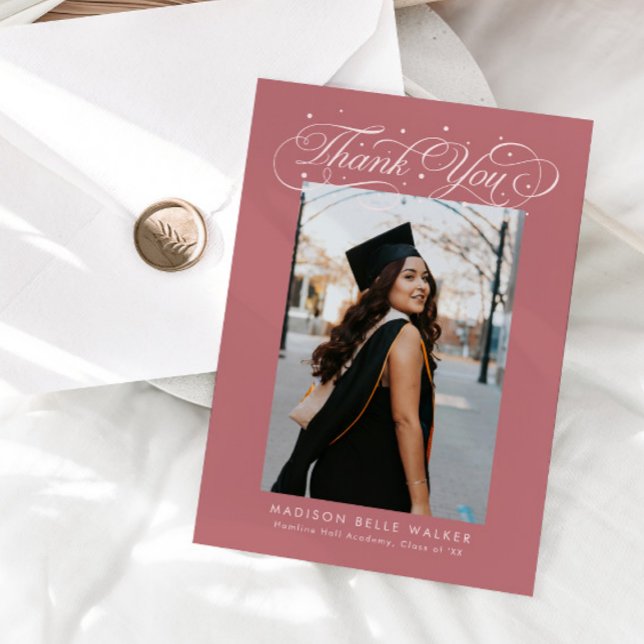 Carte De Remerciements Elegant Script Graduation Photo Pink (Créateur téléchargé)