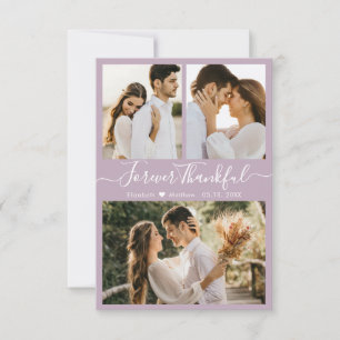 Carte De Remerciements Élégant Script Lilac 3 Photo Collage Mariage