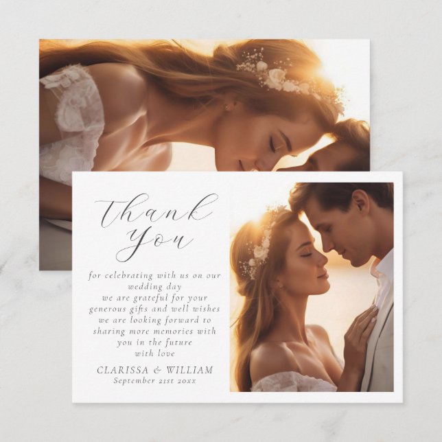 Carte De Remerciements Élégant script Mariage photo (Devant / Derrière)