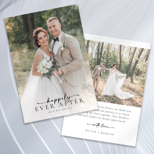 Carte De Remerciements Élégant script Mariage photo complet (Créateur téléchargé)