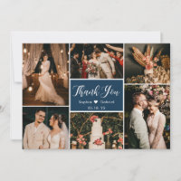 Élégant Script Navy Mariage Multi Photo Collage