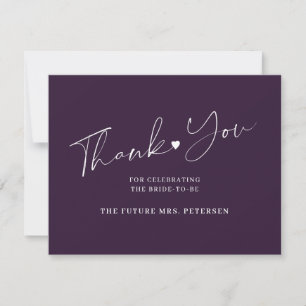 Carte De Remerciements Élégant script nuptiale douche prune violette