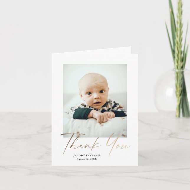Carte De Remerciements Elégant script or Petite photo bébé photo (Devant)
