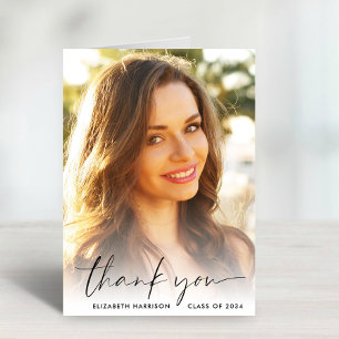 Carte De Remerciements Élégant script photo Graduation