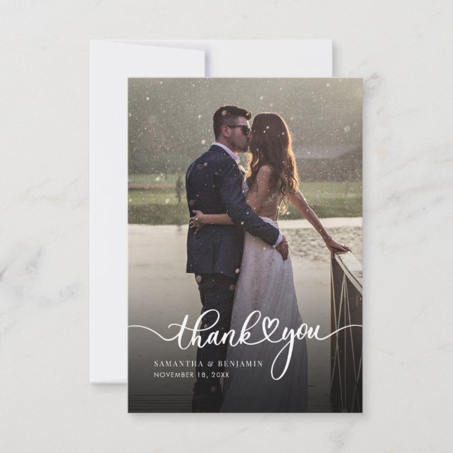Carte De Remerciements Élégant script photo Mariage moderne (Devant)