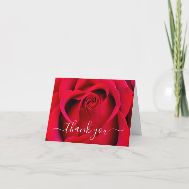 Carte De Remerciements Élégant Script Rose rouge Floral (Devant)