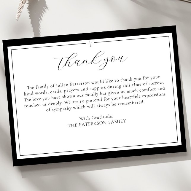 Carte De Remerciements Élégant Script Simple Cross Custom Funeral (Créateur téléchargé)