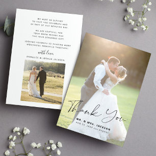 Carte De Remerciements Élégant script simple moderne 2 photos mariage