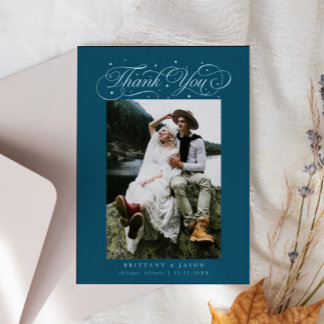 Carte De Remerciements Elégant Script typographie Points Photo Mariage Tu