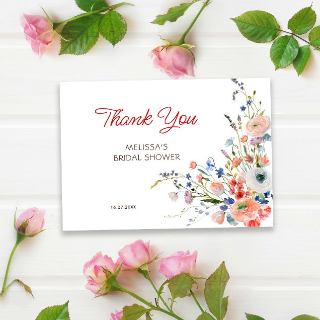 Carte De Remerciements Élégant Shower de Mariée Floral (Créateur téléchargé)