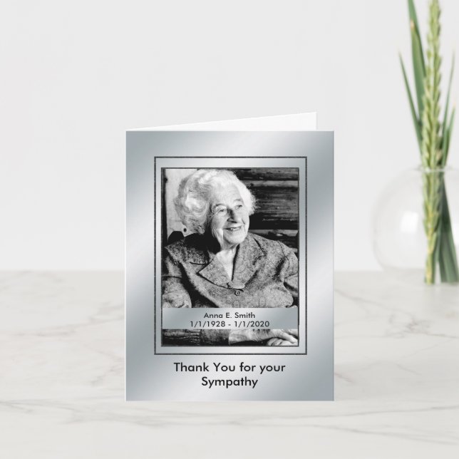 Carte De Remerciements Elegant Silver Photo Thank You for Your Sympathy (Devant)