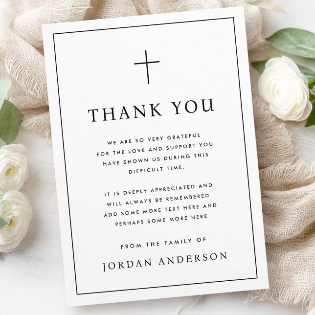 Carte De Remerciements Elegant simple Christian cross funeral thin border (Elegant simple Christian cross funeral thin border Thank You Card)