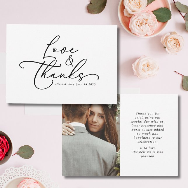Carte De Remerciements Elegant Simple Mariage Love and Thanks Photo (Créateur téléchargé)