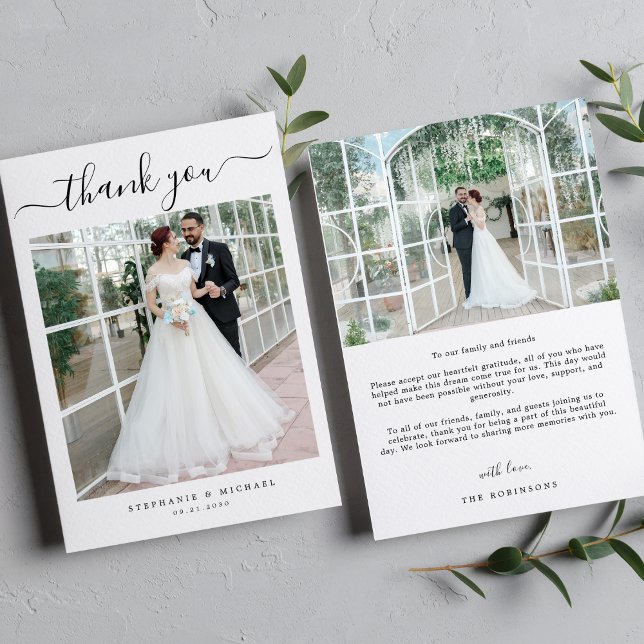 Carte De Remerciements Elegant Simple Script 2 Mariage photo (Créateur téléchargé)