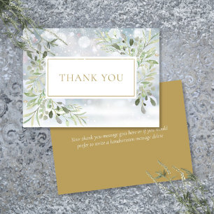 Carte De Remerciements Élégant Snowflakes hiver verdure Or