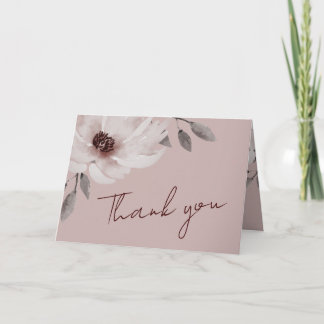 Carte De Remerciements Elegant Solid Pink Watercolor Floral Wedding Photo