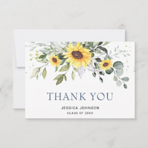 Carte De Remerciements Elegant Sunflowers Eucalyptus Foliage Graduation 