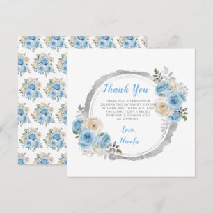 Carte De Remerciements Elégant Sweet sixteen aux fleurs bleu foncé
