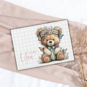 Carte De Remerciements Élégant Teddy à carreaux floral bébé à daisy