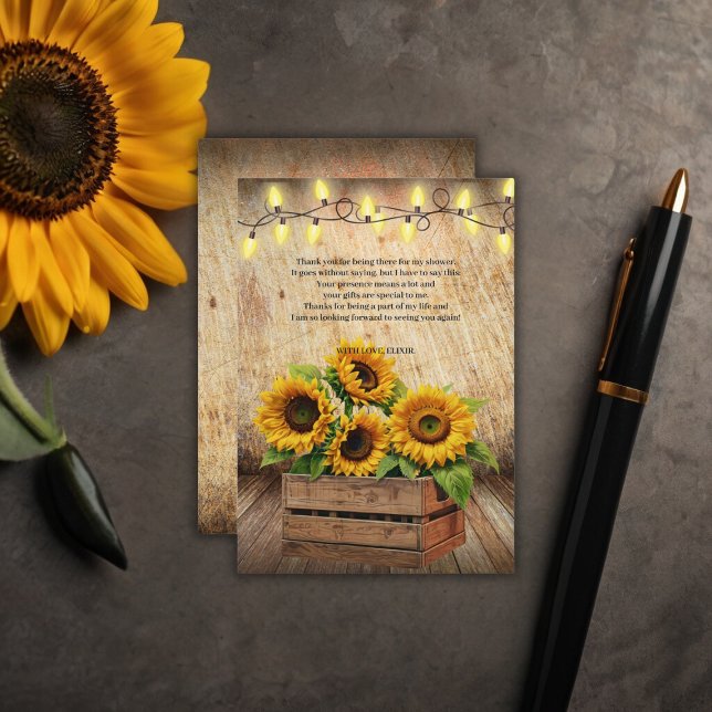 Carte De Remerciements Élégant tourbe de tournesol rustique Baby shower m (Créateur téléchargé)