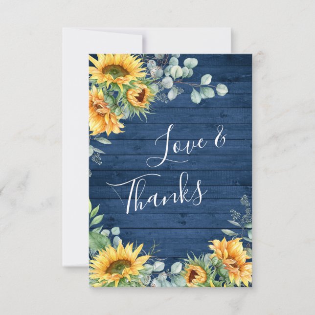 Carte De Remerciements Elégant tournesol Eucalyptus Bleu Bois Rustique (Devant)