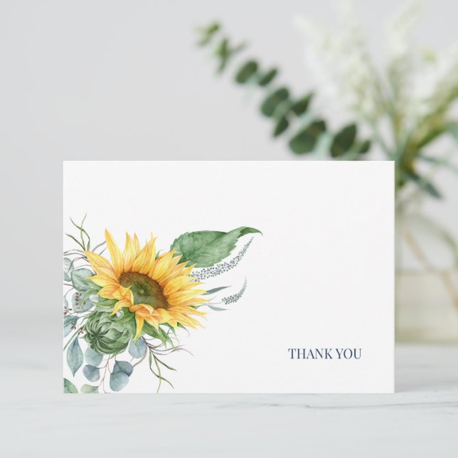 Carte De Remerciements Elégant tournesol Eucalyptus Floral (Debout devant)