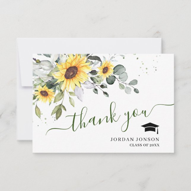 Carte De Remerciements Élégant tournesol Eucalyptus Foliage Graduation (Devant)