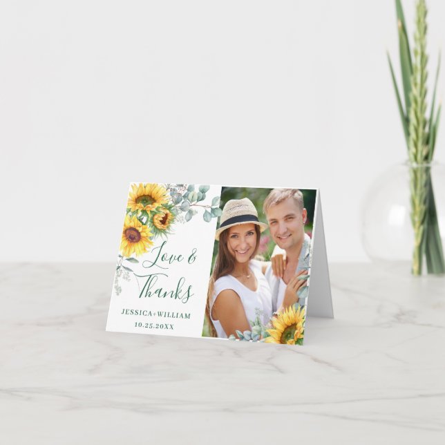 Carte De Remerciements Élégant tournesol Eucalyptus Mariage PHOTO (Devant)