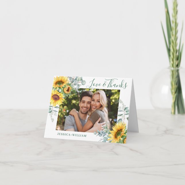 Carte De Remerciements Élégant tournesol Eucalyptus Mariage PHOTO (Devant)