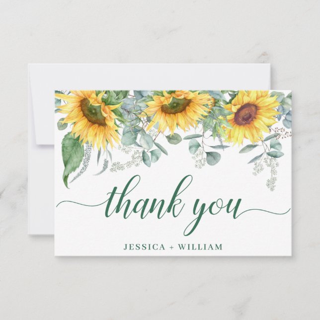 Carte De Remerciements Elégant tournesol Eucalyptus Rustique Mariage (Devant)