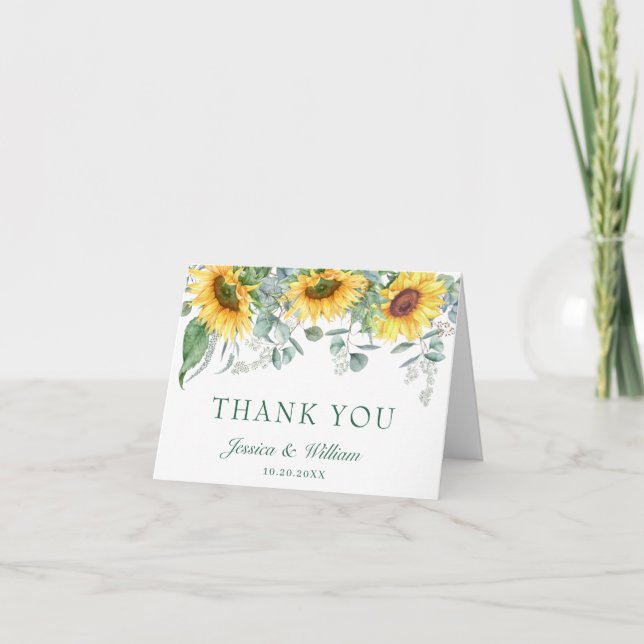 Carte De Remerciements Elégant tournesol Eucalyptus Rustique Mariage (Devant)