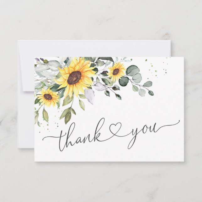 Carte De Remerciements Elégant tournesol Eucalyptus verdure (Devant)